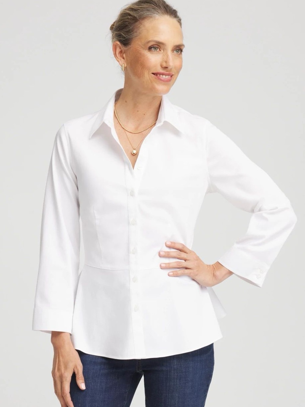 Chico's No Iron Button-Front Peplum Shirt